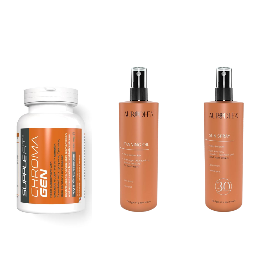 Set Bronzage 3 Étapes | Chromazen, Spray SPF 30 & Huile Brou de Noix – Aurodhea