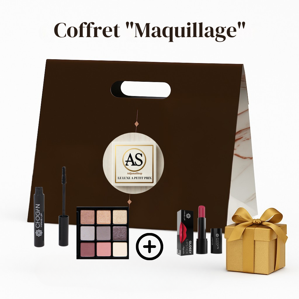 Coffret Maquillage – Mascara + Palette Fards à Paupières = Rouge à Lèvres Offert