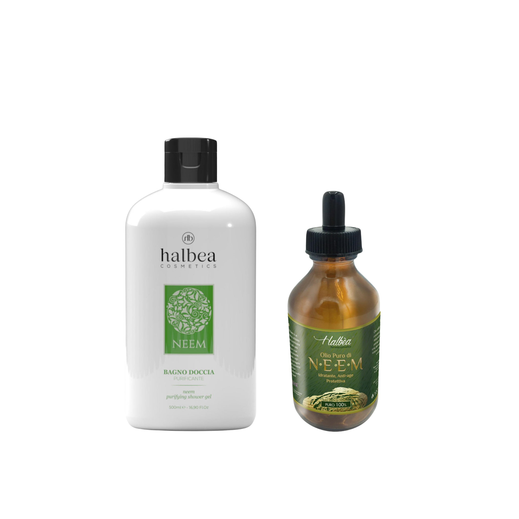 Duo Neem – Gel Douche Purifiant & Huile Végétale | Halbea 500ml + 100ml